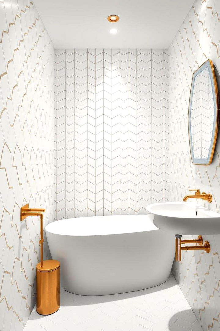 Geometric Elegance and Clean Lines - 22 White and Gold Bathroom Ideas