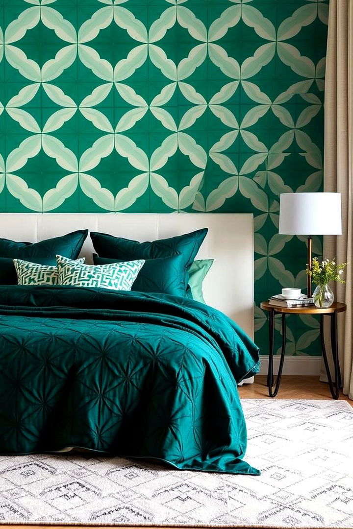 Geometric Emerald Patterns - 22 Emerald Green Bedroom Ideas