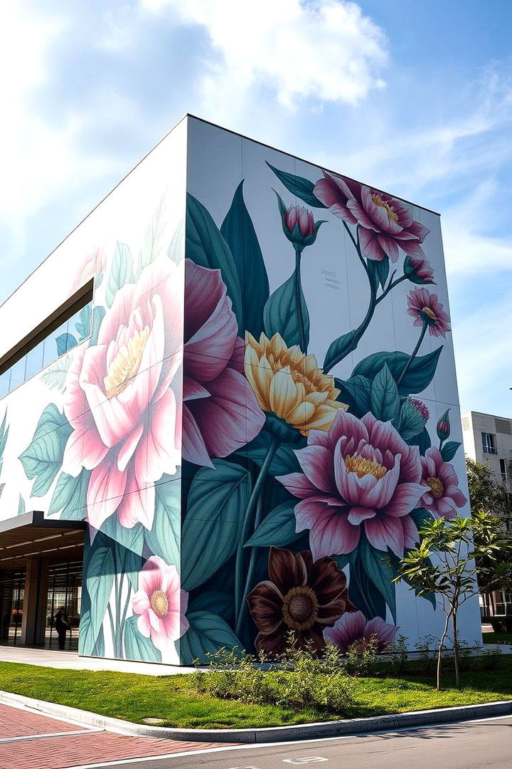 Geometric Flower Fusion - 22 Flower Murals on Buildings