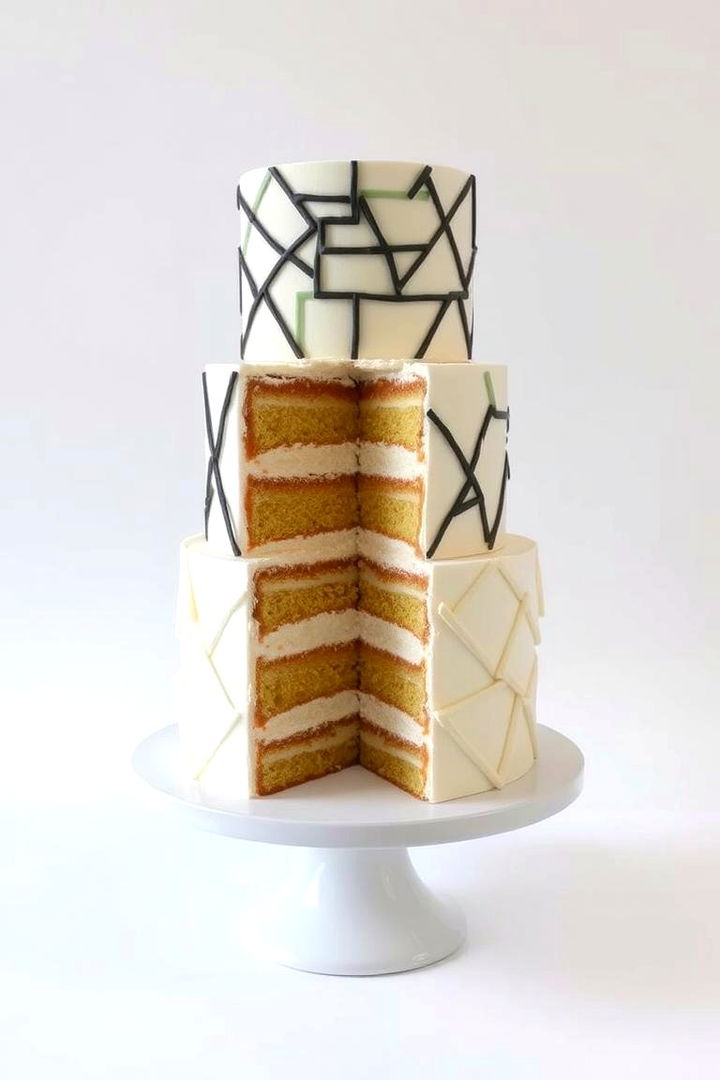 Geometric Grace - 22 Naked and Semi-naked Wedding Cake Ideas