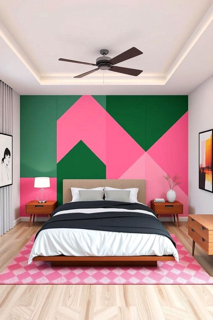 Geometric Graphics Appeal - 22 Pink and Green Bedroom Ideas