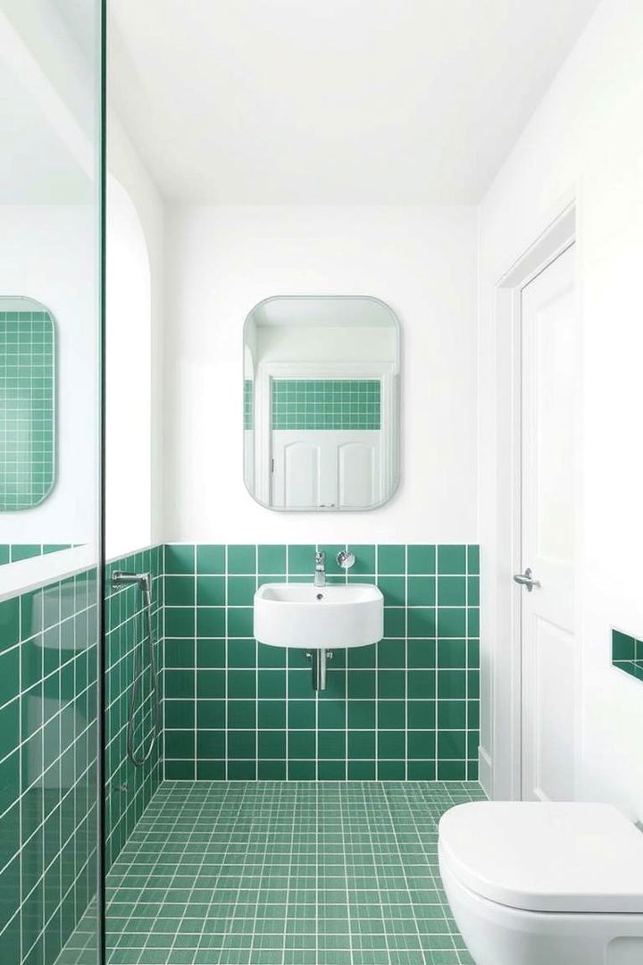 Geometric Green Grids - 22 Green Bathroom Tile Ideas
