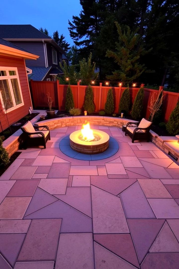 Geometric Harmony in Outdoor Spaces - 22 Concrete Paver Patio Fire Pit Ideas