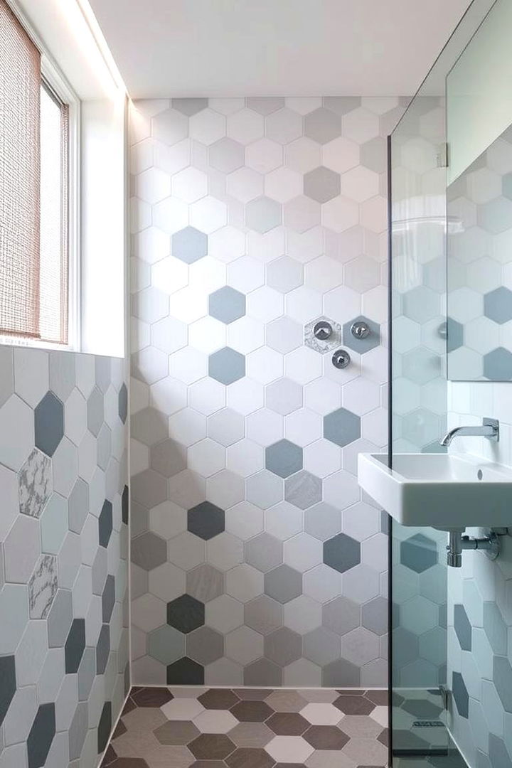Geometric Hexagon Layout - 22 Black and White Bathroom Tile Ideas