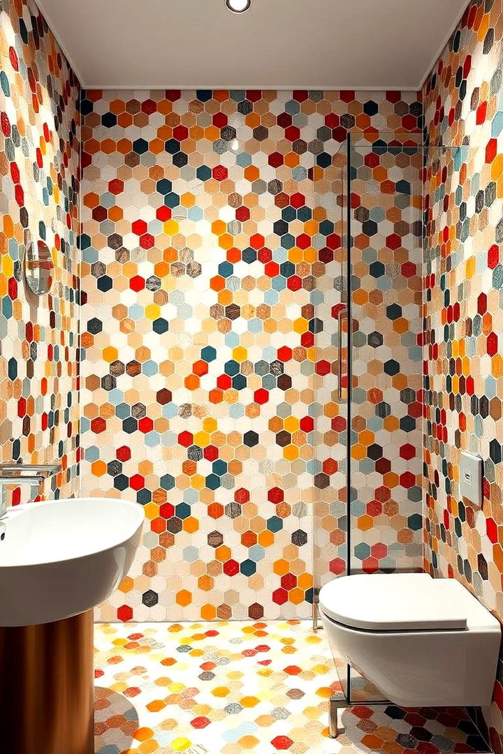 Geometric Mosaic Flair - 22 Hexagon Tiles Ideas for Bathrooms
