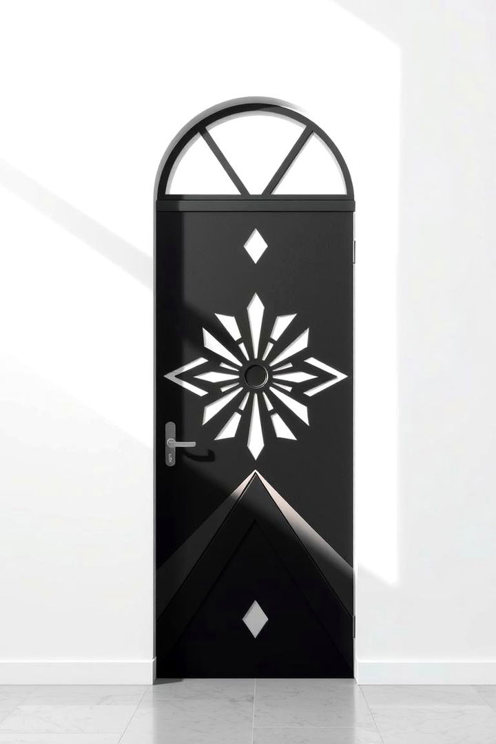 Geometric Pattern Accents - 22 Black Front Door Ideas