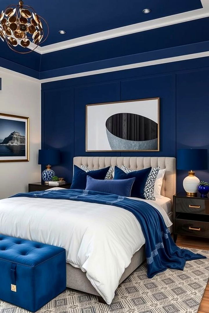 Geometric Pattern Brilliance - 22 Dark Blue Bedroom Ideas