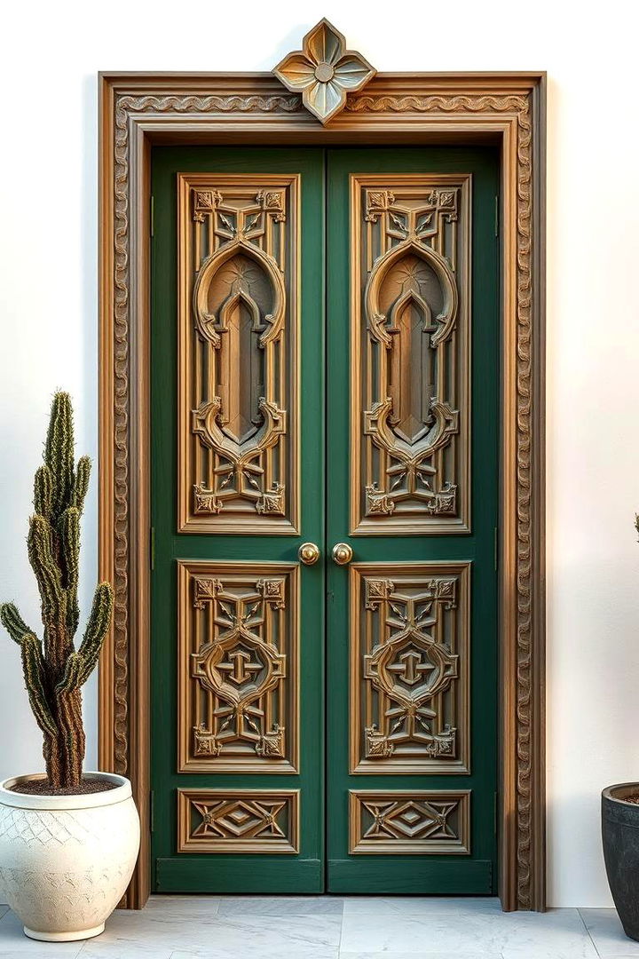 Geometric Pattern Detailing - 22 Emerald Green Front Door Ideas