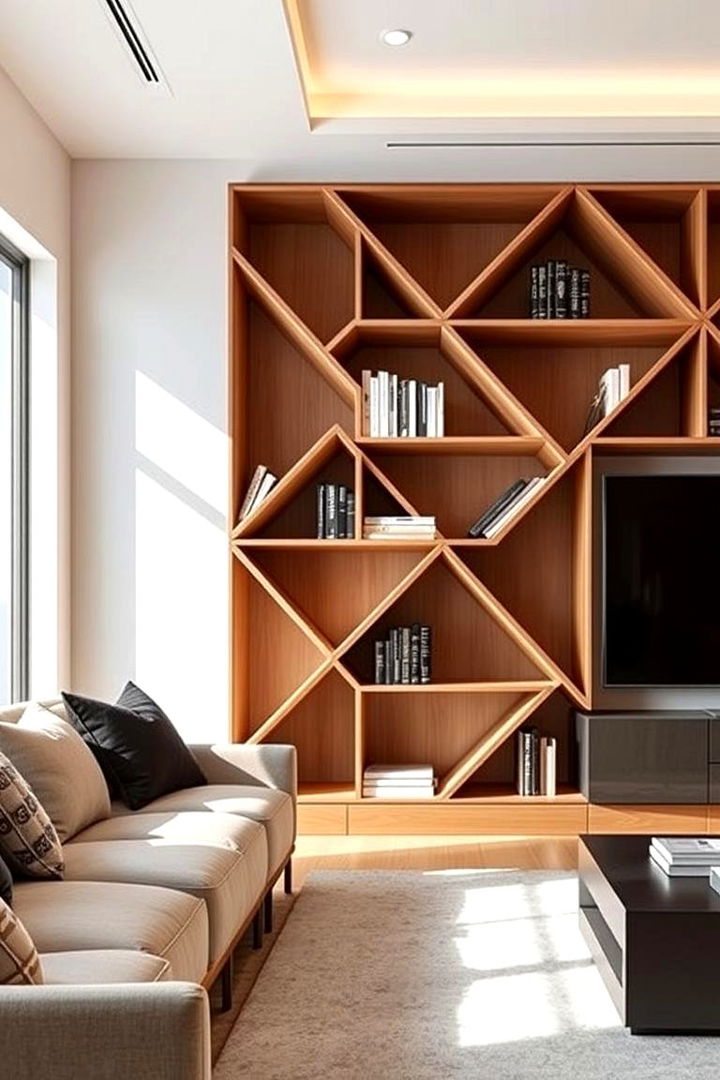 Geometric Pattern Displays - 22 Living Room Bookshelf Ideas
