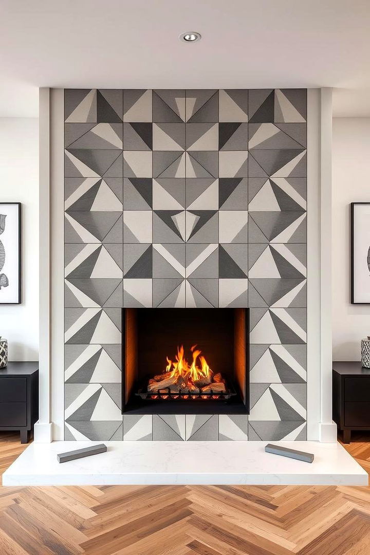 Geometric Pattern Impact - 22 Basement Fireplace Ideas