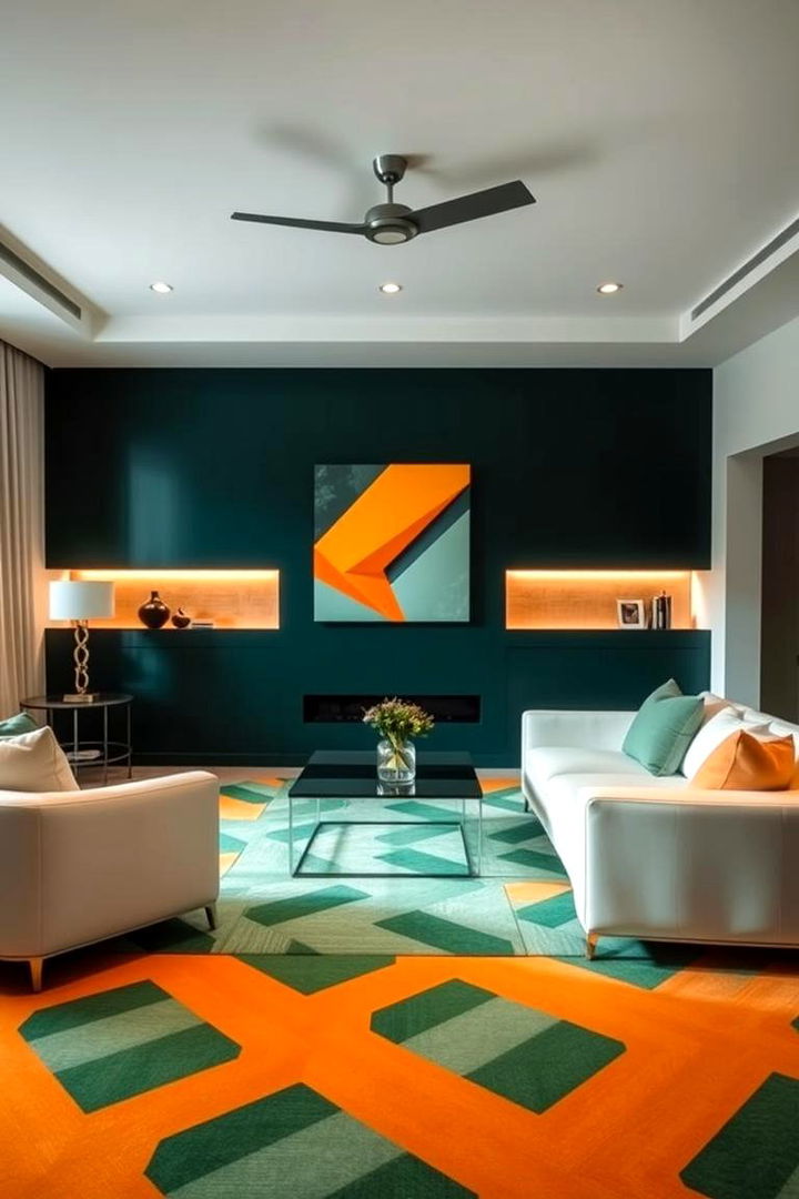 Geometric Pattern Innovations - 22 Green and Orange Living Room Ideas