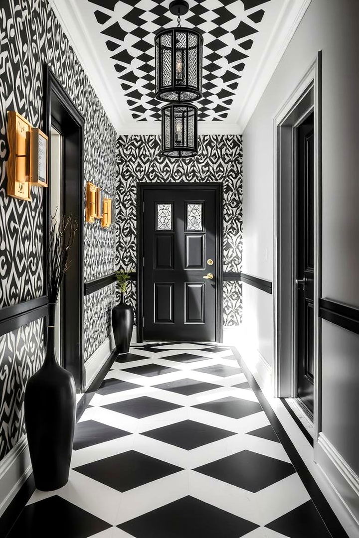 Geometric Pattern Masterpiece - 22 Black and White Entryway Design Ideas