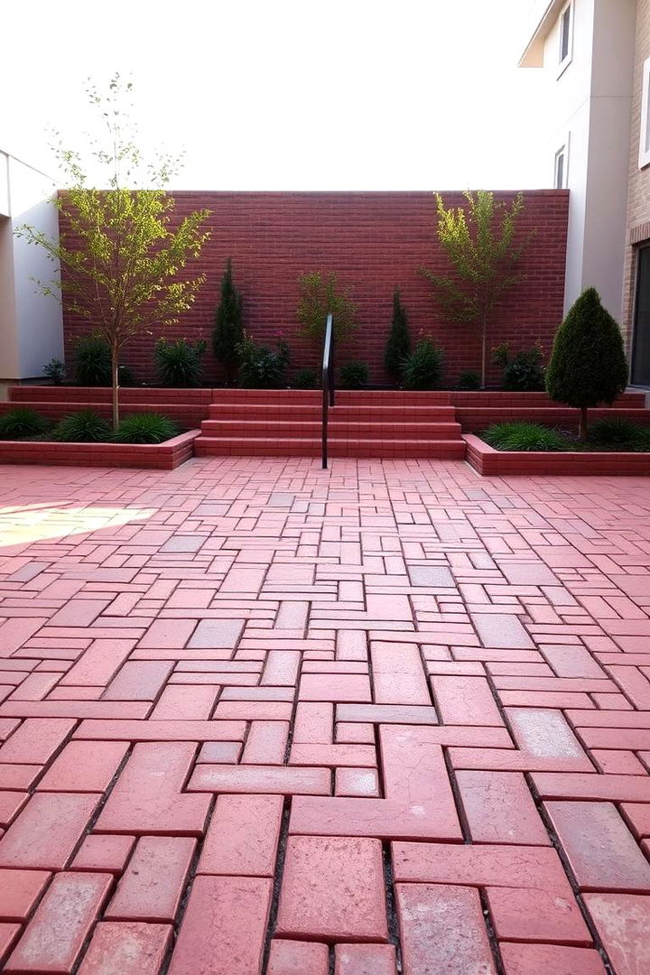 Geometric Pattern Mastery - 22 Red Paver Patio Ideas