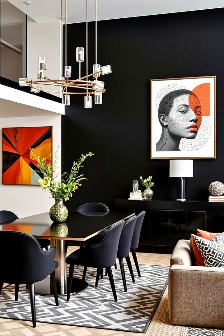 Geometric Pattern Play - 22 Black Accent Wall Dining Room Ideas