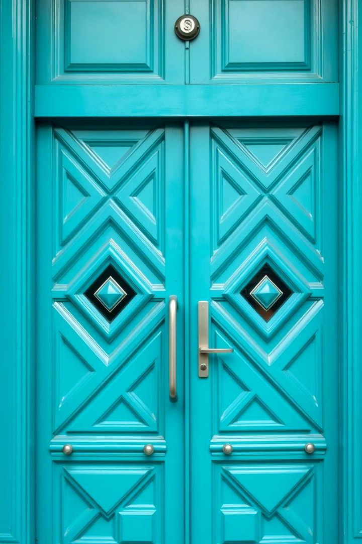 Geometric Pattern Play - 22 Turquoise Front Door Ideas