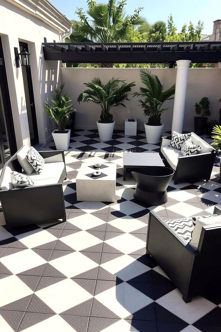 Geometric Pattern Play - 22 Black and White Patio Ideas