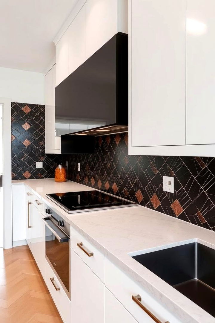 Geometric Patterned Accents - 22 black and copper kitchen ideas