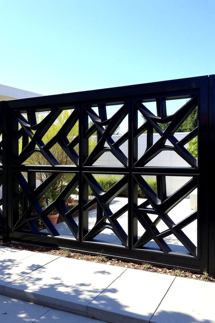 Geometric Patterned Black Fence - 22 Black Fence Ideas