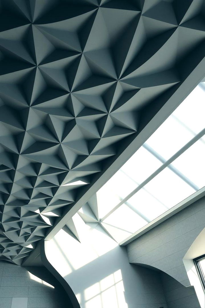 Geometric Patterned Ceilings for Creative Expression - 22 Living Room Ceiling Ideas