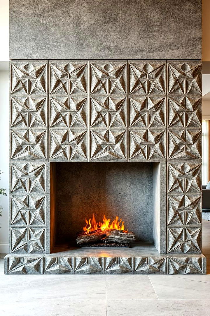 Geometric Patterned Concrete Fireplace - 22 Concrete Fireplace Ideas