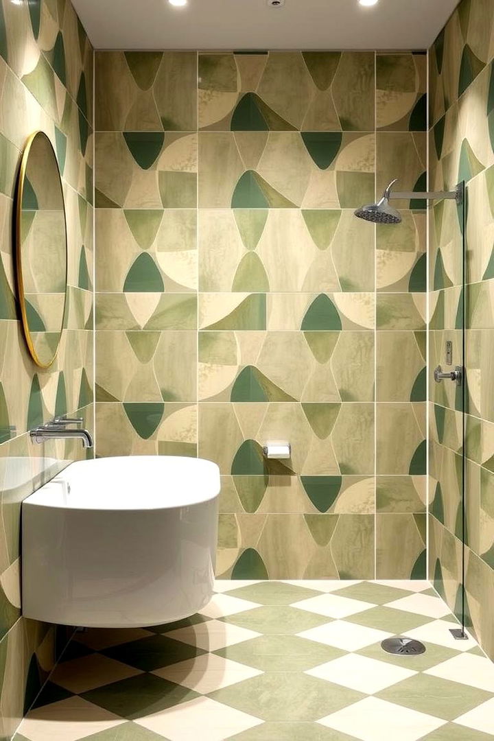 Geometric Patterned Details - 22 Sage Green and Cream Bathroom Ideas