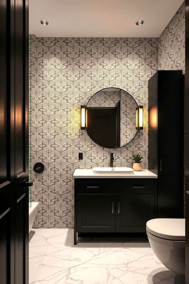 Geometric Patterned Elegance - 22 bathroom with black cabinets ideas