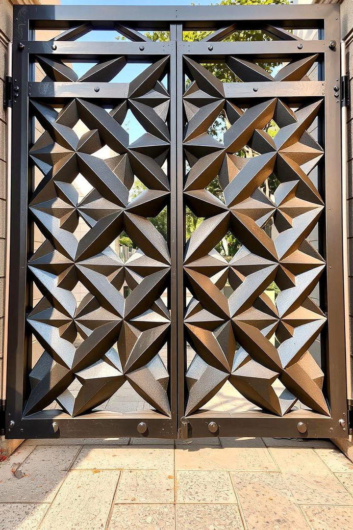 Geometric Patterned Entrance - 22 Metal Garden Gate Ideas