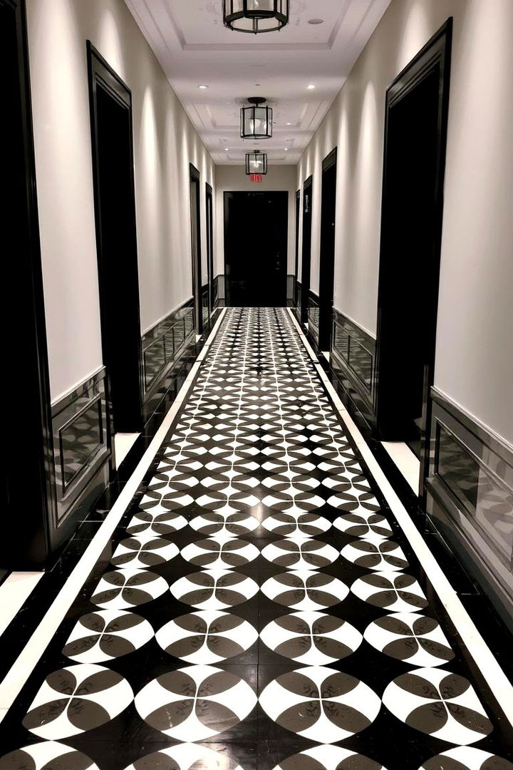 Geometric Patterned Flooring - 22 Black and White Hallway Ideas