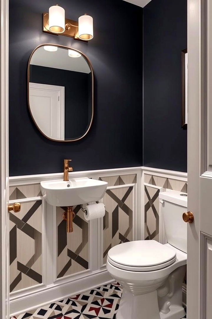 Geometric Patterned Wainscoting - 22 Powder Room Wainscoting Ideas