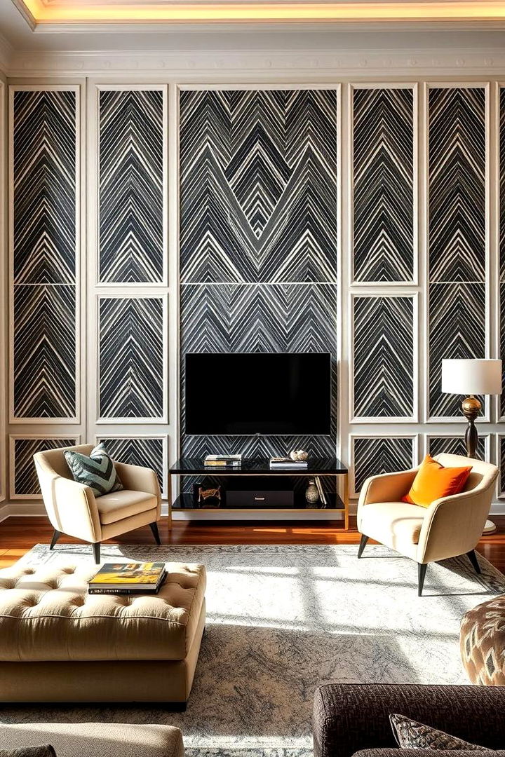 Geometric Patterned Wainscoting - 22 Living Room Wainscoting Ideas