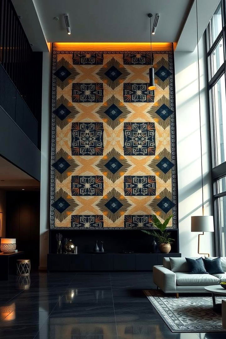 Geometric Patterned Wall Tapestry - 22 High Ceiling Tall Wall Decor Ideas