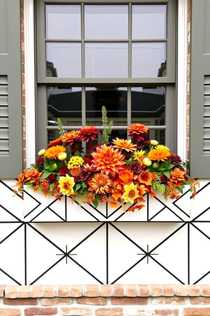 Geometric Patterned Window Boxes with Fall Flair - 22 Fall Window Box Ideas