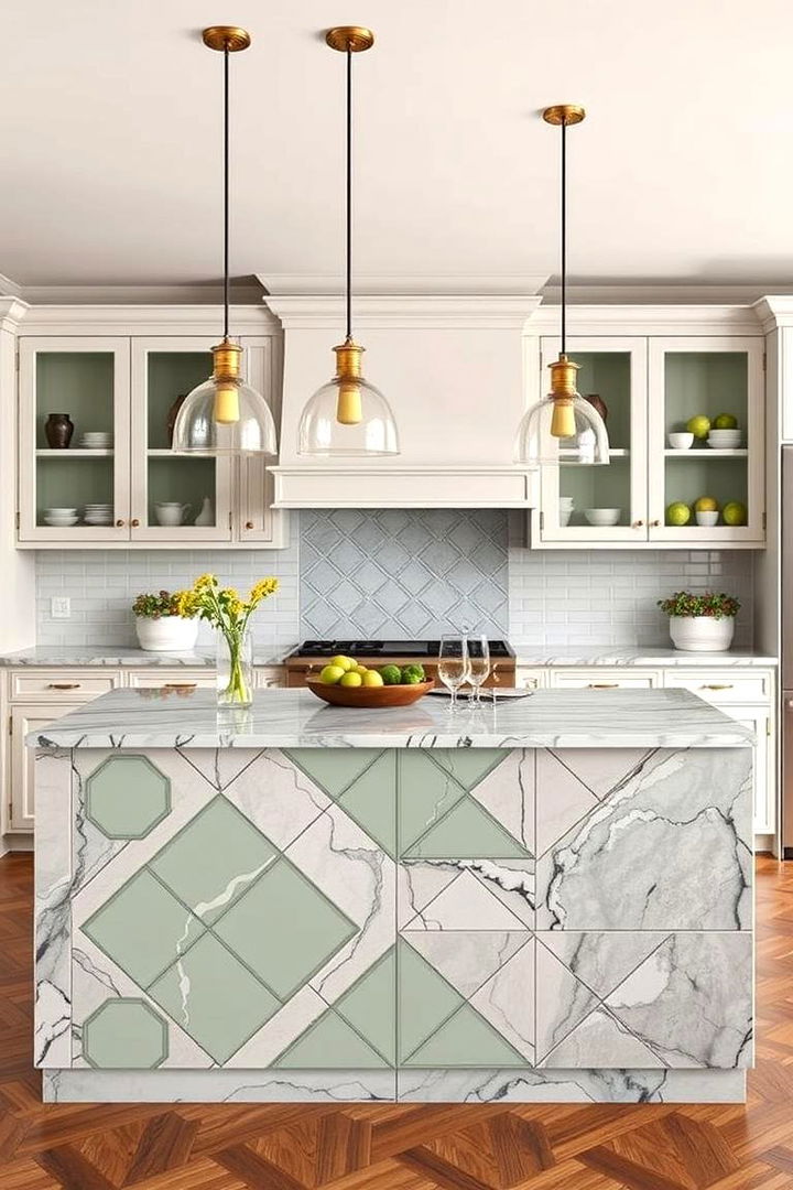 Geometric Patterns Complementing Sage Green - 22 Sage Green Kitchen Island Ideas