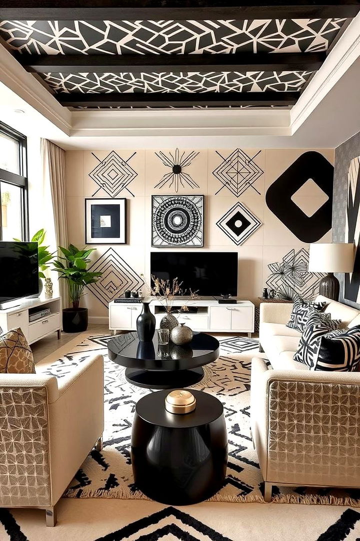 Geometric Patterns Emphasis - 22 Cream and Black Living Room Ideas