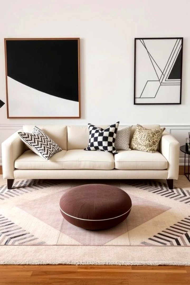 Geometric Patterns Emphasis - 22 Cream Couch Living Room Ideas