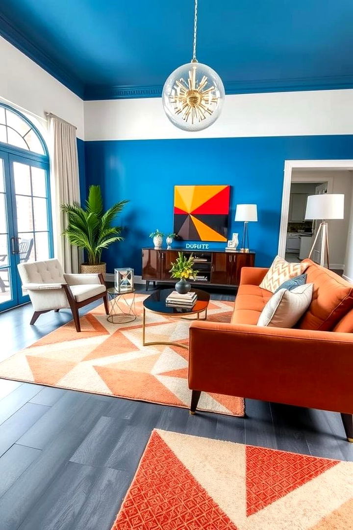 Geometric Patterns and Shapes - 22 grey floor living room with blue walls ideas