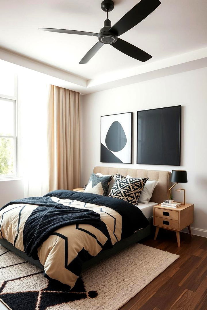 Geometric Patterns in Black and Beige - 22 Black and Beige Bedroom Design Ideas