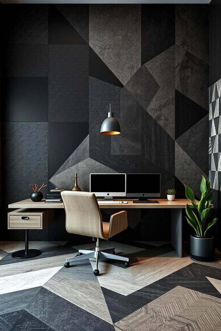 Geometric Patterns in Dark Hues - 22 dark home office design ideas