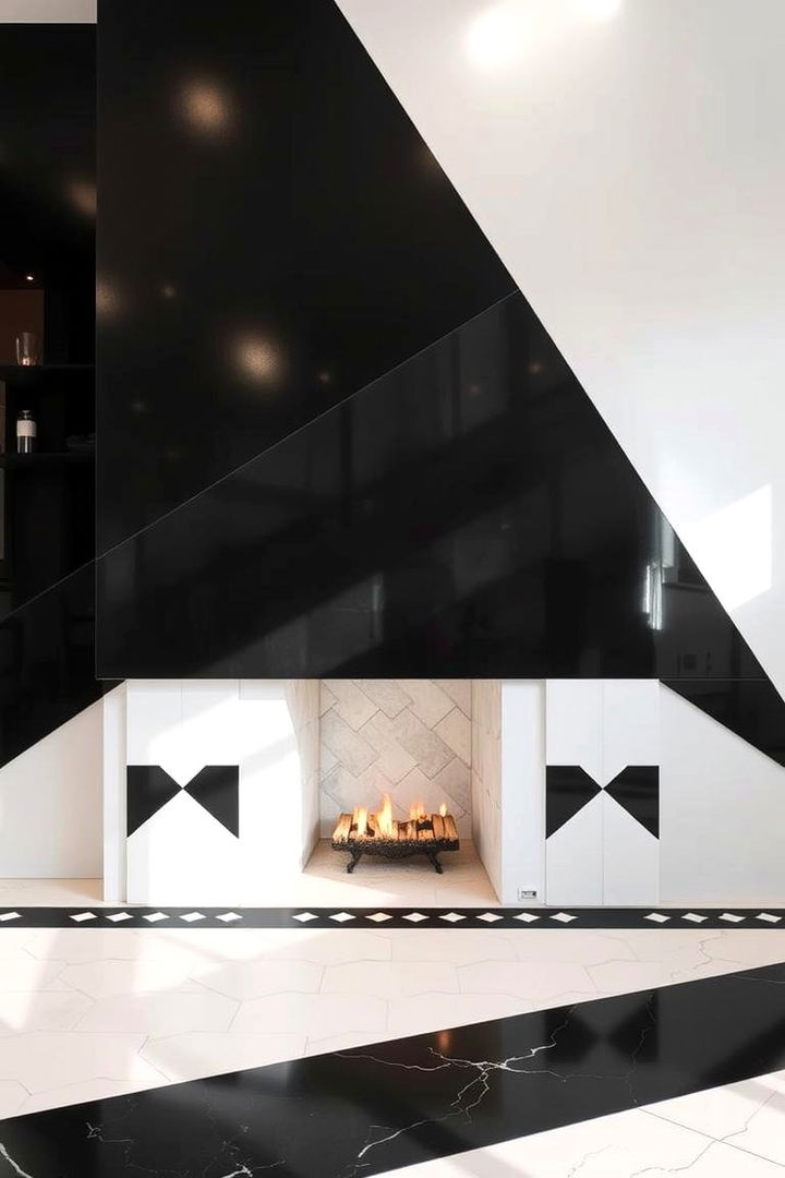 Geometric Patterns in Monochrome Fireplaces - 22 Black and White Fireplace Ideas