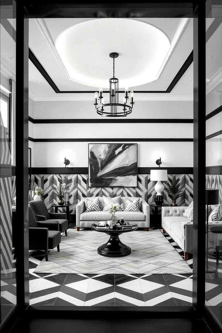 Geometric Patterns in Monochrome - 22 Monochromatic Living Room Ideas