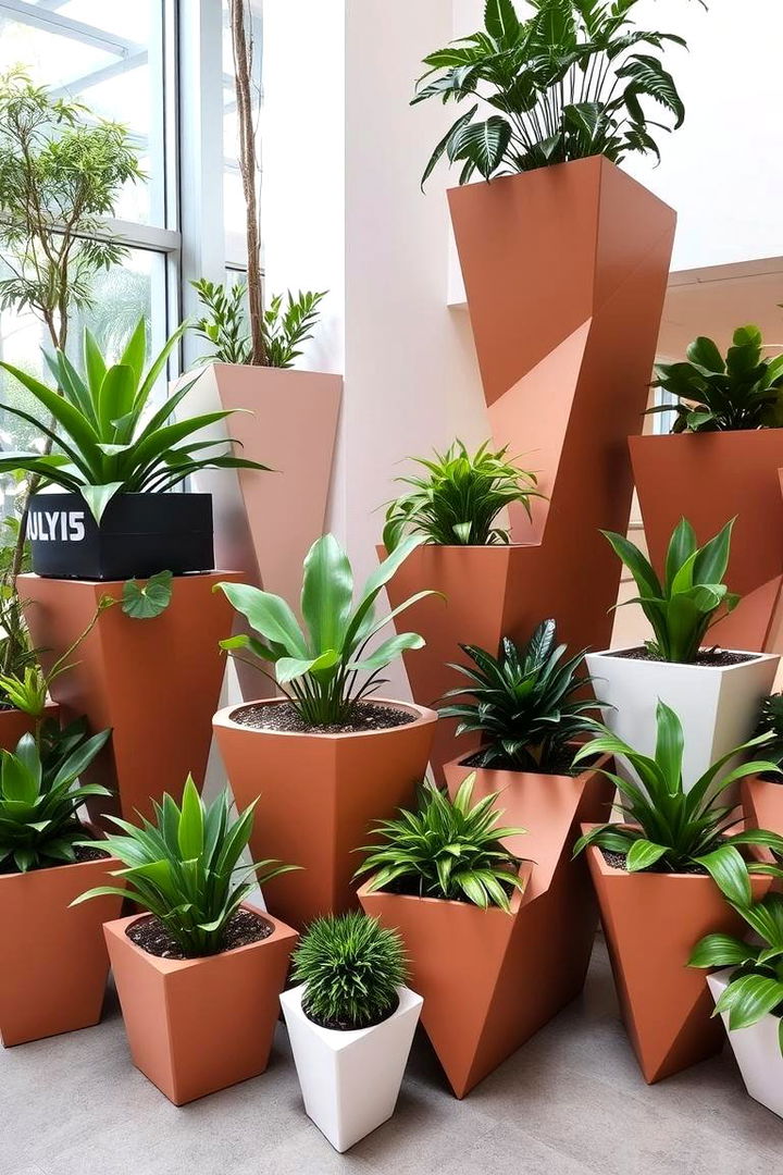 Geometric Planter Arrangement - 22 Indoor Plant Wall Ideas