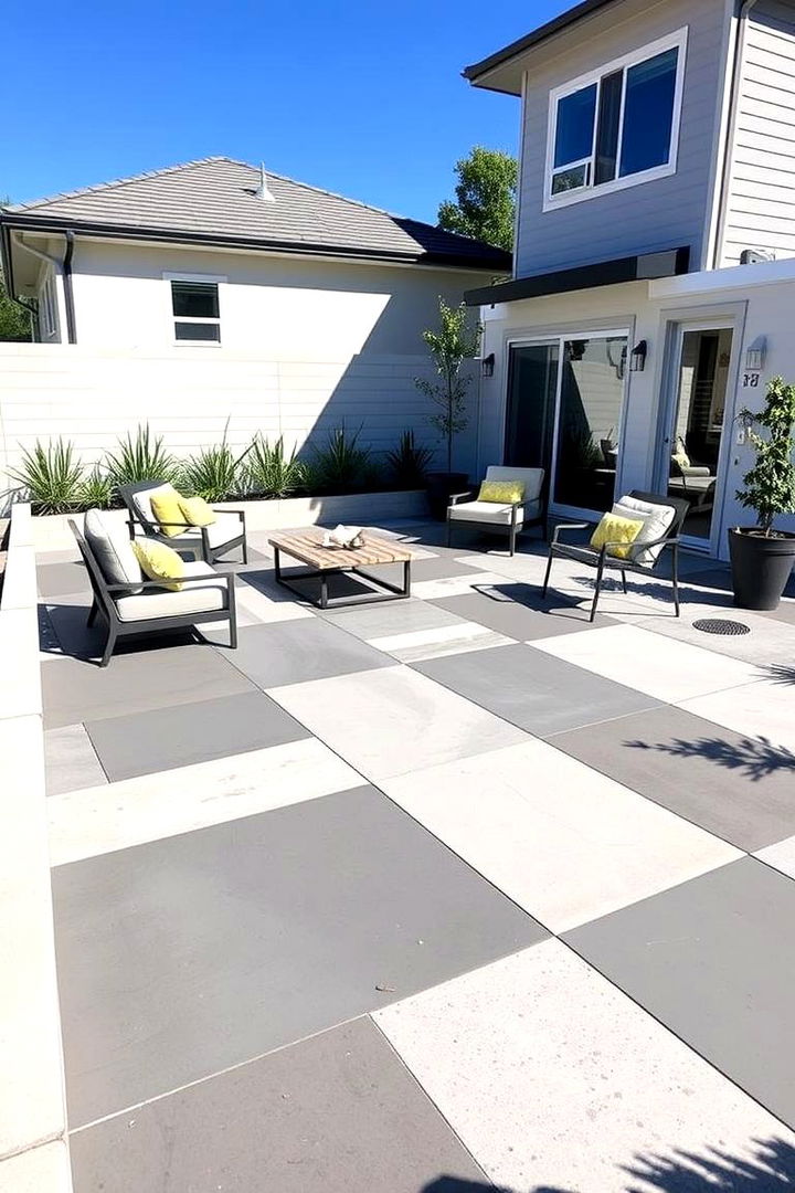 Geometric Precision Designs - 22 Painted Concrete Patio Ideas