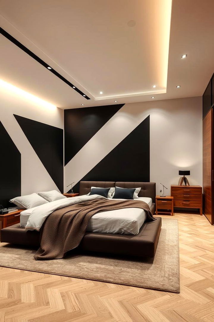 Geometric Precision with Modern Lines - 22 Black and Brown Bedroom Ideas