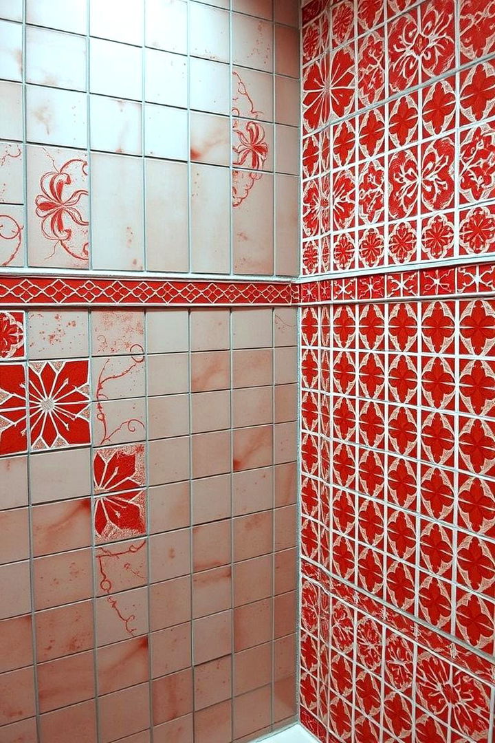 Geometric Red Tile Patterns - 22 Red Bathroom Ideas