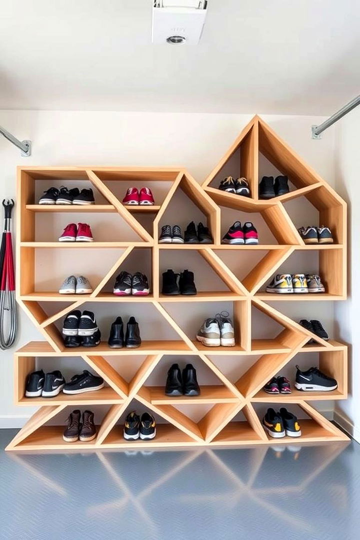 Geometric Shoe Shelves - 22 Garage Shoe Storage Ideas