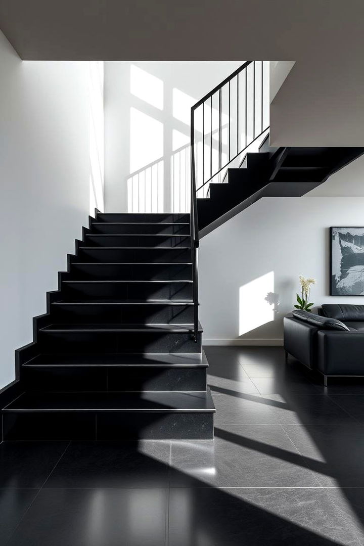 Geometric Staircase with Alternating Step Designs - 22 black staircase ideas