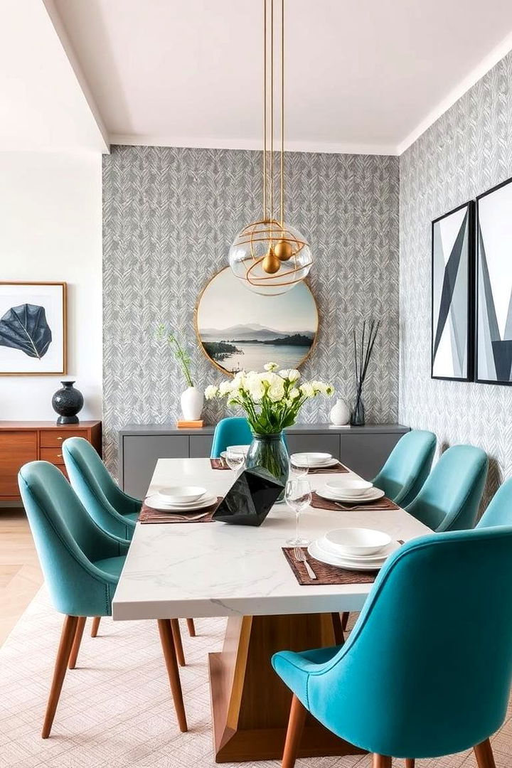 Geometric Teal Elements - 22 Teal Dining Room Ideas