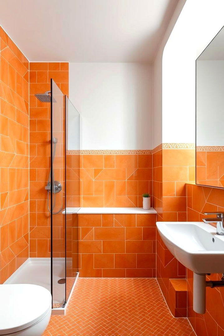 Geometric Tile Statements - 22 Orange Bathroom Ideas
