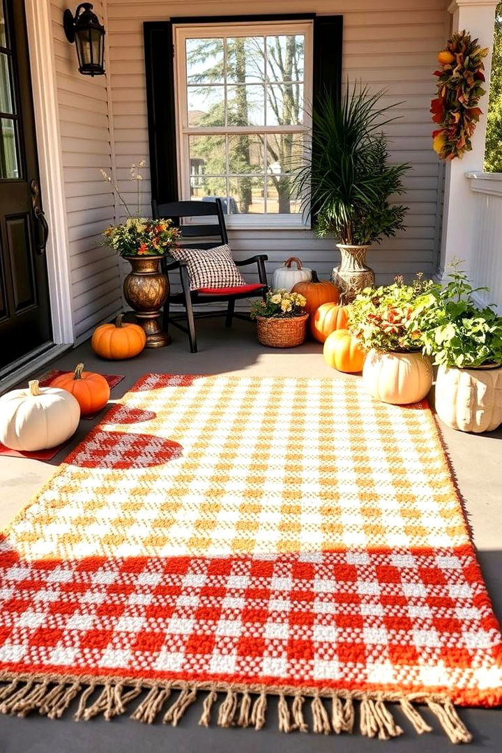 Gingham or Plaid Outdoor Rugs - 22 Fall Porch Decor Ideas