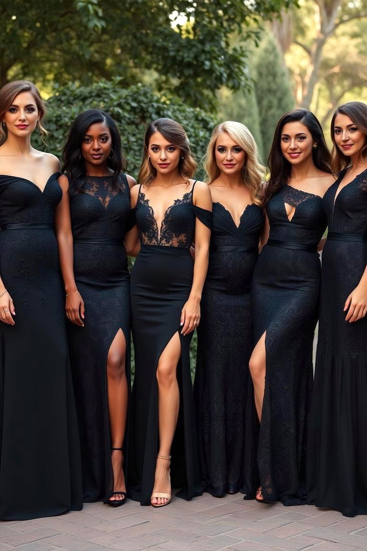 Glamorous Bridesmaid Dresses in Black - 22 Black-Themed Wedding Ideas